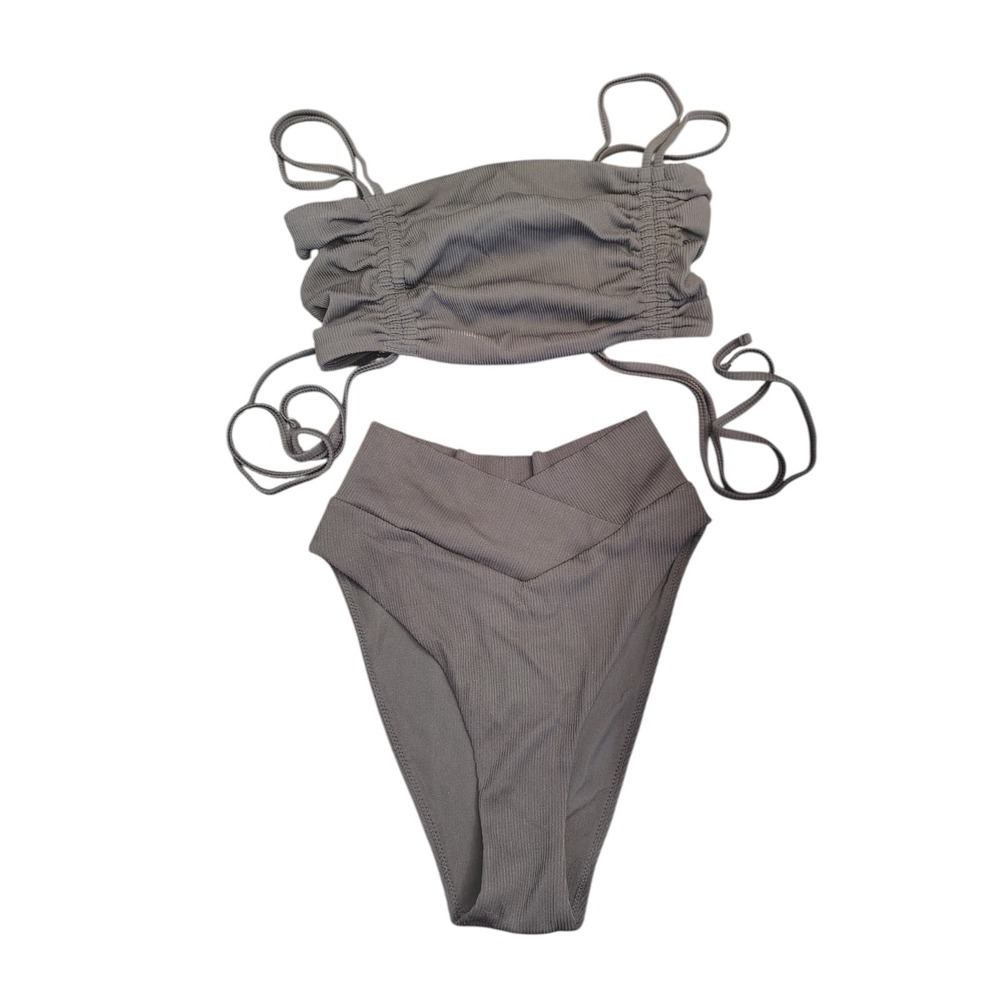 Aerie black small bikini two piece set cinched top‎ high waisted